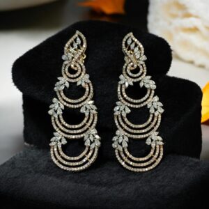 E-082 (15) Pave 6.27 Cts Round Pear Marquise Shape Diamonds Long Dangle Earrings 14K Gold