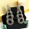 Pave 6.27 Cts Round Pear Marquise Shape Diamonds Long Dangle Earrings 14K Gold