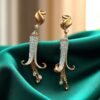 Pave 2.77 Cts Round Brilliant Cut Natural Diamonds Dangle Earrings 14K Rose Gold