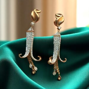 Pave 2.77 Cts Round Brilliant Cut Natural Diamonds Dangle Earrings 14K Rose Gold