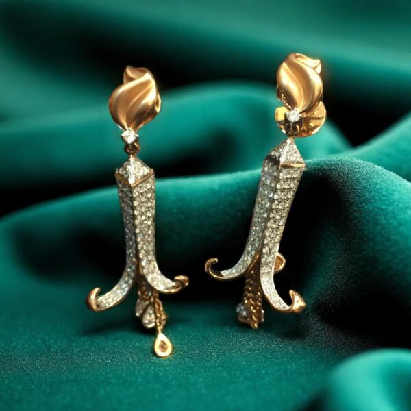 Pave 2.77 Cts Round Brilliant Cut Natural Diamonds Dangle Earrings 14K Rose Gold