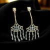 Gorgeous 2.32 Carats Round Baguette Shape Natural Diamonds Dangle Earrings 14K Gold
