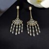 Gorgeous 2.32 Carats Round Baguette Shape Natural Diamonds Dangle Earrings 14K Gold