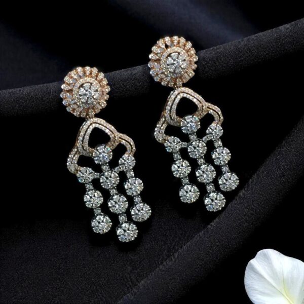 Exquisite 7.17 Cts Round Brilliant Cut Natural Diamonds Dangle Earrings 14K Gold