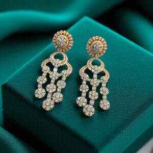 E-085 (23) Exquisite 7.17 Cts Round Brilliant Cut Natural Diamonds Dangle Earrings 14K Gold