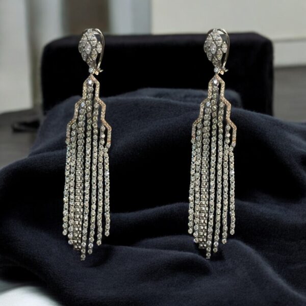 Magnificent 6.95 Cts Round Marquise Shape Diamonds Long Dangle Earrings 14K Gold