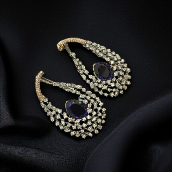 E-087 (20) Classy 3.74 Cts Round Pear Marquise Cut Diamonds Dangle Earrings 14K White Gold