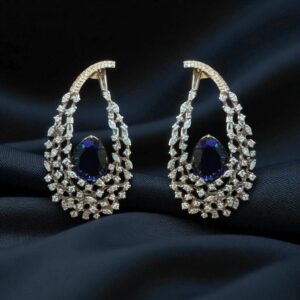 E-087 (22) Classy 3.74 Cts Round Pear Marquise Cut Diamonds Dangle Earrings 14K White Gold