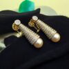 Stunning 21.66 Cts Round Brilliant Cut Diamonds Pearls Dangle Earrings 14K Gold
