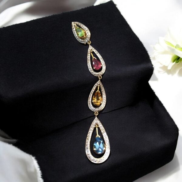 Pave 1.88 Cts F/VS1 Round Brilliant Cut Diamonds Dangle Earrings 14K Yellow Gold