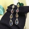 Pave 1.88 Cts F/VS1 Round Brilliant Cut Diamonds Dangle Earrings 14K Yellow Gold