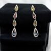 Pave 1.88 Cts F/VS1 Round Brilliant Cut Diamonds Dangle Earrings 14K Yellow Gold