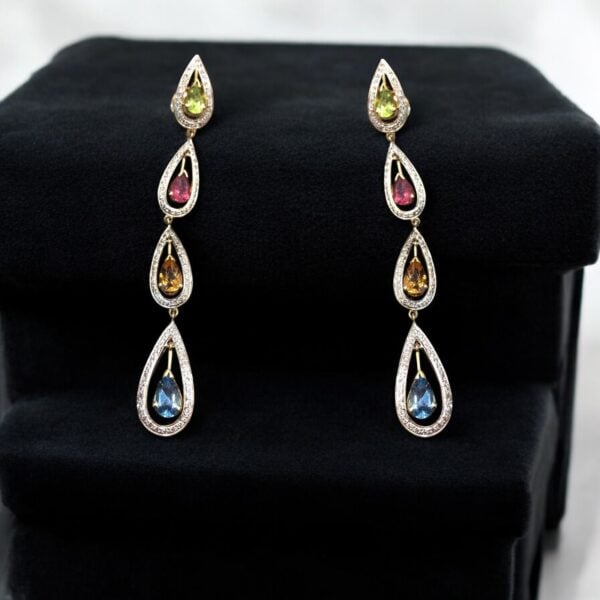 Pave 1.88 Cts F/VS1 Round Brilliant Cut Diamonds Dangle Earrings 14K Yellow Gold
