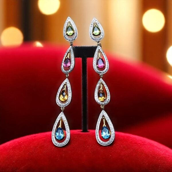 Pave 1.88 Cts F/VS1 Round Brilliant Cut Diamonds Dangle Earrings 14K Yellow Gold