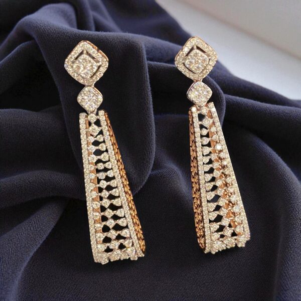 4.86 Carats Round Brilliant Cut Natural Diamonds Dangle Earrings 14K Rose Gold