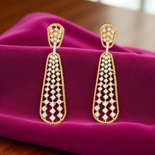 Classy 3.40 Carats Round Brilliant Cut Natural Diamonds Dangle Earrings 14K Gold