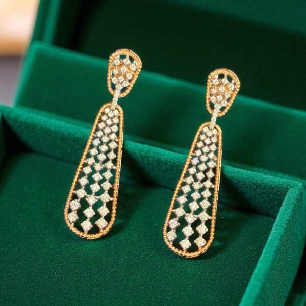 Classy 3.40 Carats Round Brilliant Cut Natural Diamonds Dangle Earrings 14K Gold