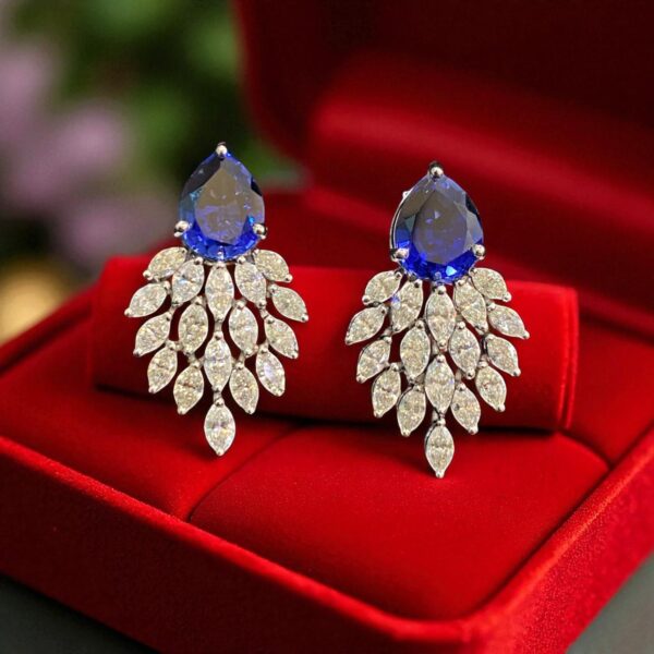 Exquisite 8.93 Cts F/VS1 Marquise Shape Diamonds Sapphire Stud Earrings 14K Gold