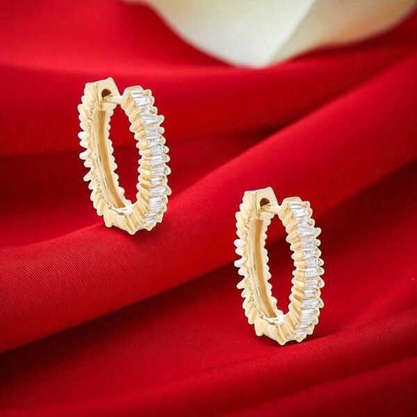 Pave 0.60 Cts Baguette Shape Natural Diamonds Clip Hoop Earrings 14K Yellow Gold