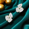 1.60 Carats F/VS1 Pear Oval Shape Diamonds Trilogy Stud Earrings in 14K Yellow Gold