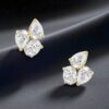 1.60 Carats F/VS1 Pear Oval Shape Diamonds Trilogy Stud Earrings in 14K Yellow Gold