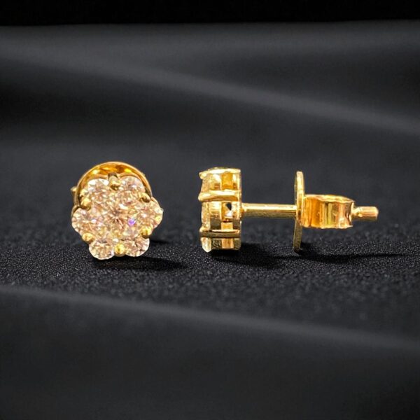 E-102 (22) Pave 0.75 Cts F/VS1 Round Brilliant Cut Diamonds Floral Stud Earrings 14K Gold