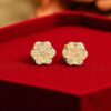 E-102 (23) Pave 0.75 Cts F/VS1 Round Brilliant Cut Diamonds Floral Stud Earrings 14K Gold