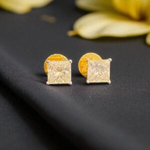 GIA Certified 2 Cts F/VS1 Princess Cut Diamonds Solitaire Stud Earrings 18K Gold