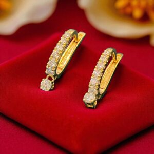 E-107-Y (22) Classy 0.68 Cts Round Brilliant Natural Diamonds Dangle Earrings 18K Yellow Gold