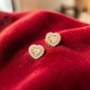 Pave 0.70 Carats Heart Round Shape F/VS1 Diamonds Halo Stud Earrings In 18K Gold