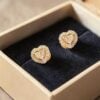 Pave 0.70 Carats Heart Round Shape F/VS1 Diamonds Halo Stud Earrings In 18K Gold