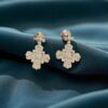 E-112 (16) Pave 1.01 Cts Round Brilliant Cut F/VS1 Diamonds Cross Dangle Earrings 18K Gold