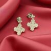 E-112 (17) Pave 1.01 Cts Round Brilliant Cut F/VS1 Diamonds Cross Dangle Earrings 18K Gold