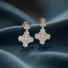 E-112 (18) Pave 1.01 Cts Round Brilliant Cut F/VS1 Diamonds Cross Dangle Earrings 18K Gold