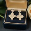 E-112 (19) Pave 1.01 Cts Round Brilliant Cut F/VS1 Diamonds Cross Dangle Earrings 18K Gold