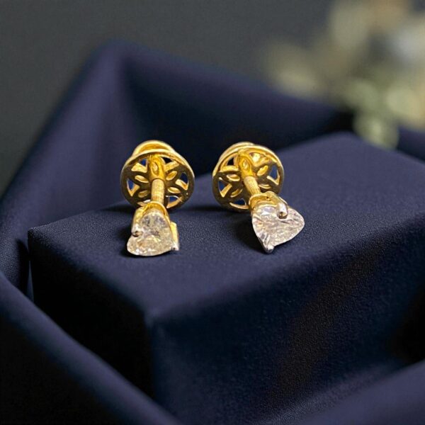E-115 (17) 0.60 Cts F/VS1 GIA Certified Heart Shape Natural Diamonds Stud Earrings 18K Gold