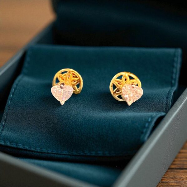 E-115 (19) 0.60 Cts F/VS1 GIA Certified Heart Shape Natural Diamonds Stud Earrings 18K Gold