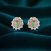 Classy 1.10 Carats Round Brilliant F/VS1 Diamonds Emerald Stud Earrings 14K Gold