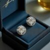 E-118 (12) GIA Certified 1 Cts F/VS1 Princess Shape Natural Diamonds Stud Earrings 18K Gold