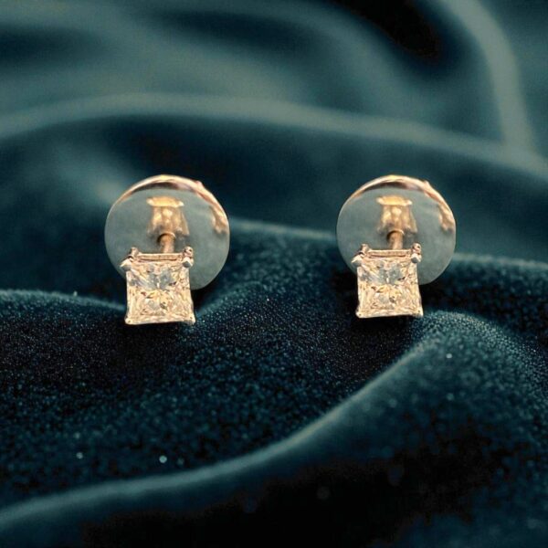 E-119 (18) GIA Certified 0.70 Cts F/VS1 Princess Shape Diamonds Stud Earrings 18K White Gold