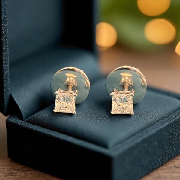 E-119 (20) GIA Certified 0.70 Cts F/VS1 Princess Shape Diamonds Stud Earrings 18K White Gold
