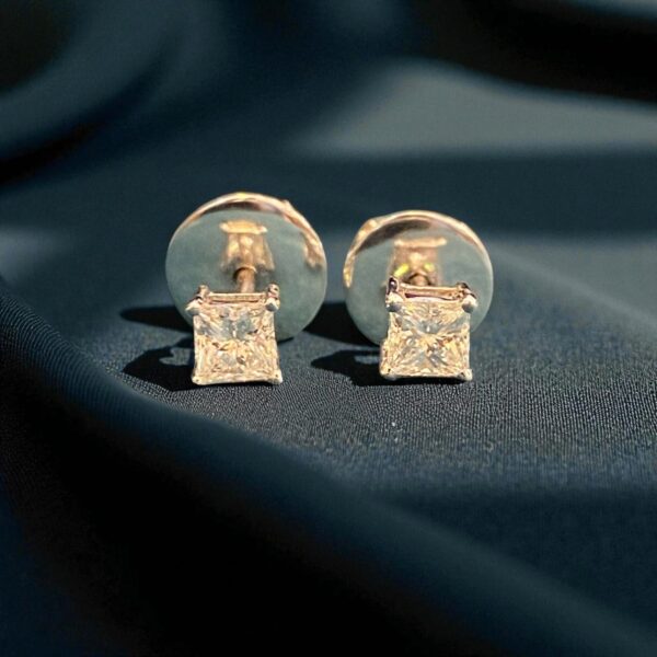 E-119 (21) GIA Certified 0.70 Cts F/VS1 Princess Shape Diamonds Stud Earrings 18K White Gold