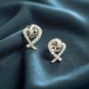 Pave 0.89 Carats F/VS1 Round Brilliant Cut Diamonds Heart Stud Earrings 18K Gold