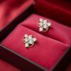 0.46 Cts F/VS1 Round Brilliant Cut Natural Diamonds Stud Earrings 14K Rose Gold