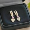E-128 (21) GIA Certified 4.40 Cts Heart Round Shape F/VS1 Diamonds Dangle Earrings 18K Gold