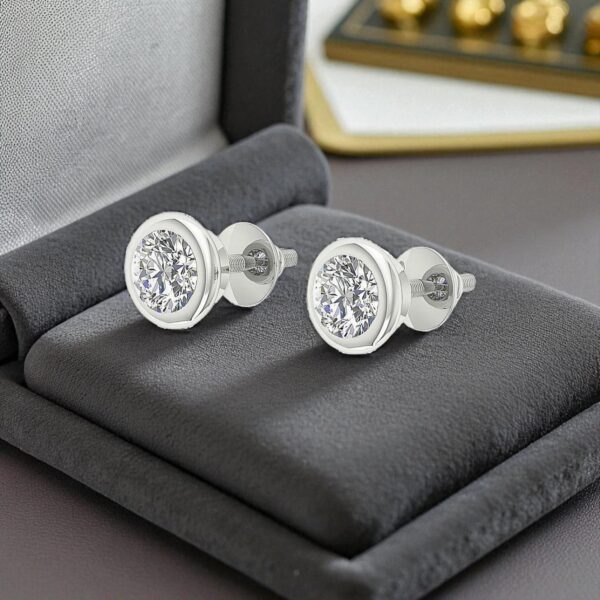 GIA Certified 1 Cts F/VS1 Round Diamonds Donut Bezel Set Stud Earrings 18K Gold