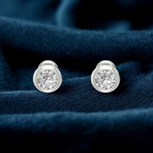 E-129 (8) GIA Certified 1 Cts F/VS1 Round Diamonds Donut Bezel Set Stud Earrings 18K Gold