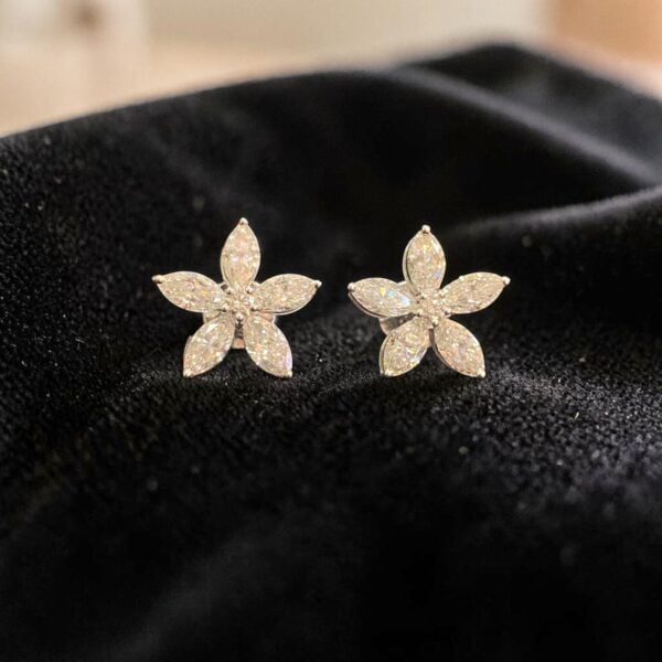 Classy 3.16 Cts Marquise Round Shape F/VS1 Diamonds Stud Earrings 18K White Gold