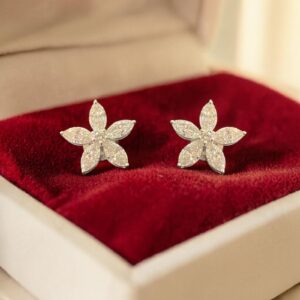 Classy 3.16 Cts Marquise Round Shape F/VS1 Diamonds Stud Earrings 18K White Gold