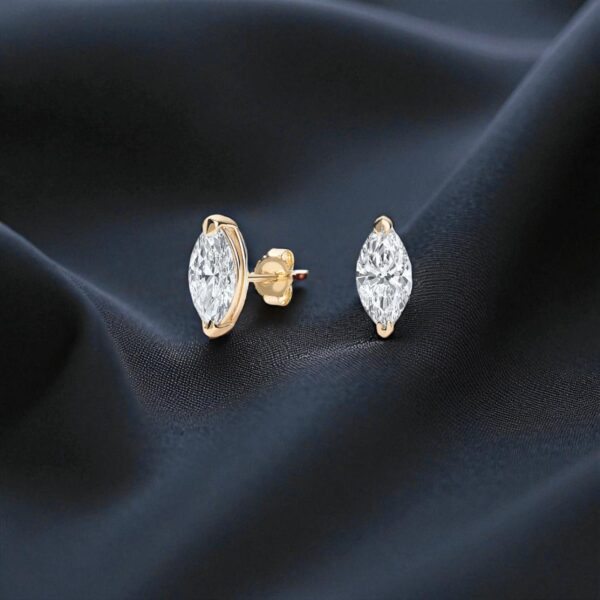 GIA Certified 2 Cts F/VS1 Marquise Shape Natural Diamonds Stud Earrings 14K Gold